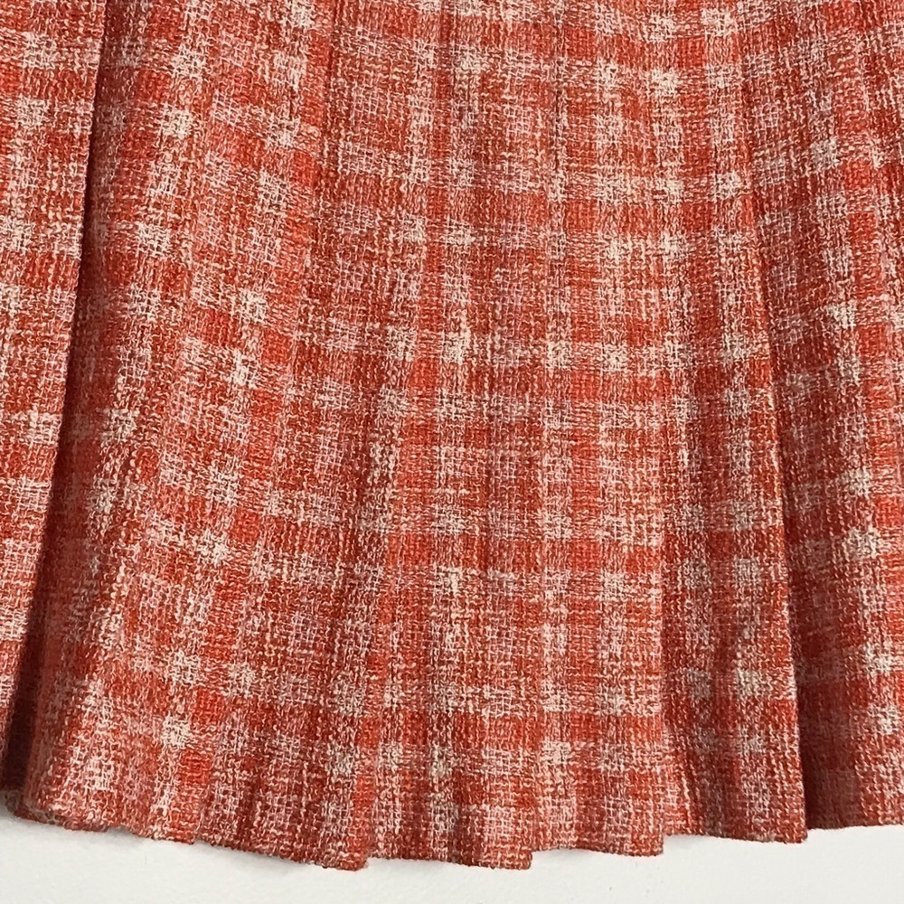 Zara Tweed Orange Cream Pleated Academia School Y2K Mini Skirt Size Small - Picture 4 of 9